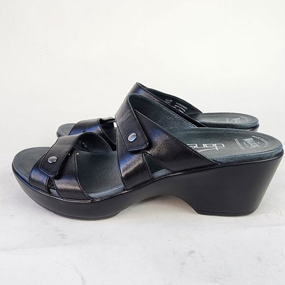 Dansko Jodi Strappy Wedge Sandals EU 38 US 7.5-8 Black Leather The Walking Co. - Picture 4 of 7